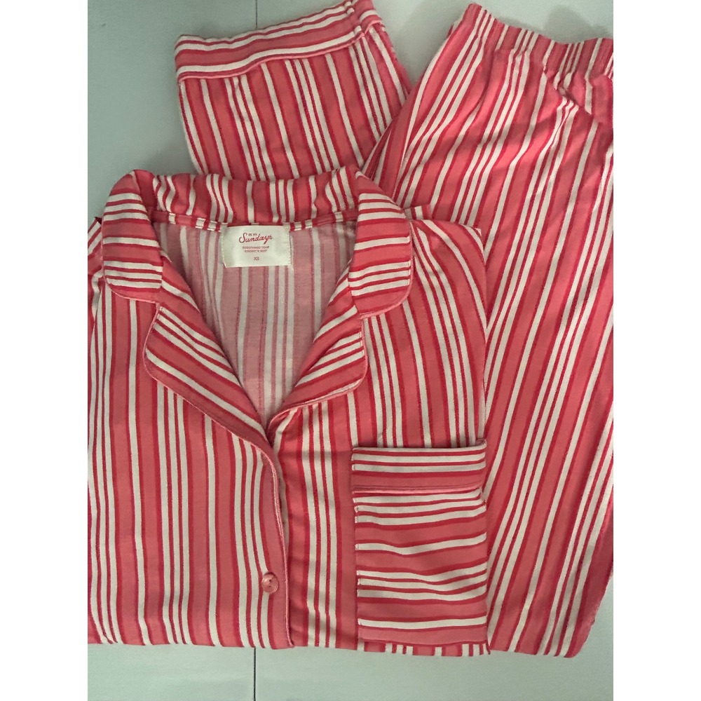 In My Sundays Womens XS Pink White Striped Pajama Set Button Down PJ Set